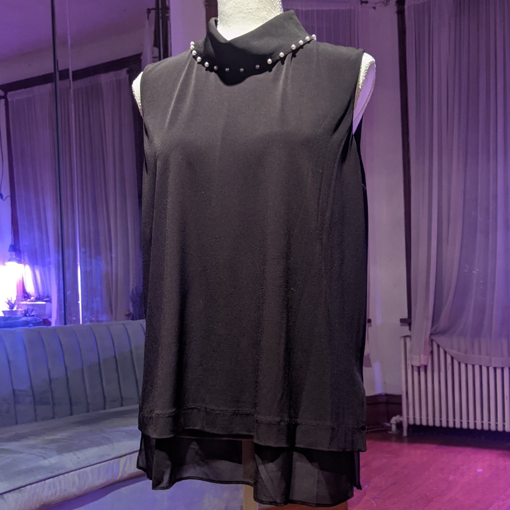 Karl Lagerfeld Pearl Necklace Sleeveless Top